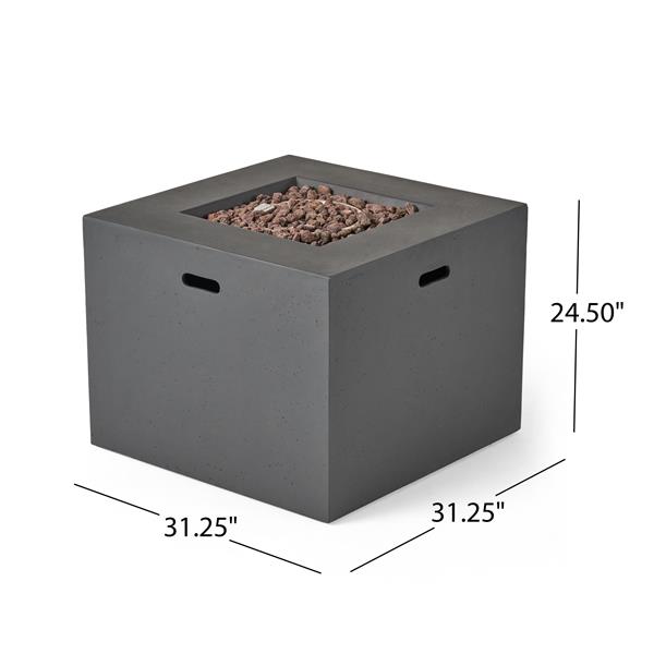 Outdoor Patio 24.5" H x 31.25" W Square Gas Burning Concrete fire Pit  - 40, 000 BTU, Dark Grey