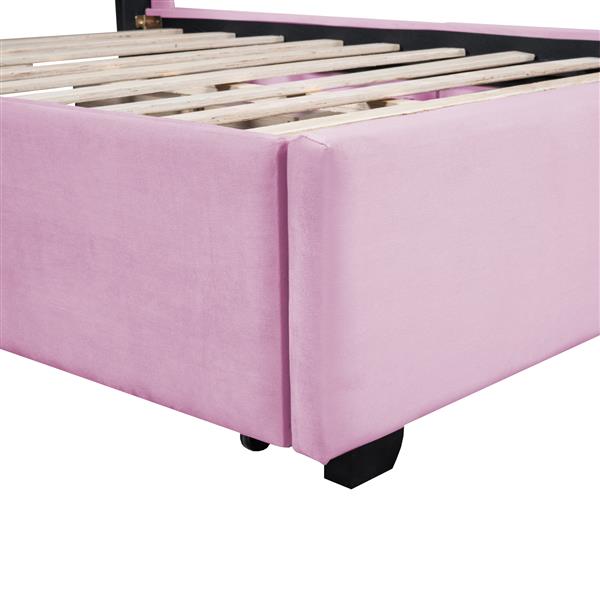 Full Size Upholstered Bed with 4 Drawers, Pink