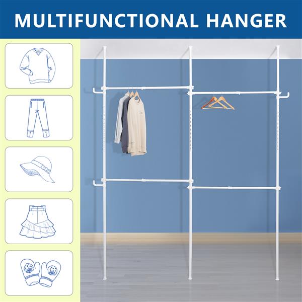 Double Clothing Rack, Adjustable Racks for Hanging Clothes, 2 Tier Clothes Heavy Duty Garment White Closet Freestanding System-White