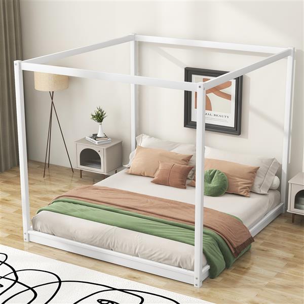 King Size Canopy Platform Bed with Support Legs,White