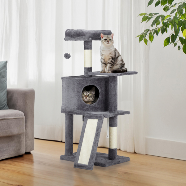 47 inch Cat Tree Cat Tower for Indoor Cats, Cat House with Padded Platform Bed, Toy Ball, Large Cozy Condo, Scratch Board and Sisal Scratching Posts, Dark Grey