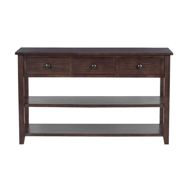 Retro Design Console Table with Two Open Shelves, Pine Solid Wood Frame and Legs for Living Room (Espresso)