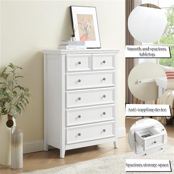 Modern 6 Drawers Dresser 6 Drawers Cabinet,Chest of Drawers Closet Organizers and Storage Clothes Storage Drawers Cabinet for Living Room, Farmhouse Dresser Organizer white