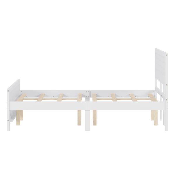 Wood Platform Bed Frame with Headboard, Mattress Foundation with Wood Slat Support, No Box Spring Needed, King Size, White