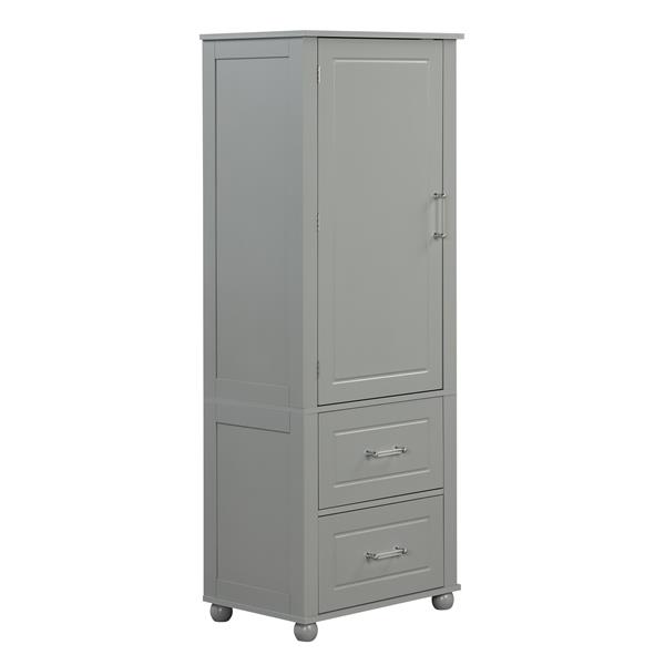 Tall Bathroom Storage Cabinet, Freestanding Storage Cabinet with Two Drawers and Adjustable Shelf, MDF Board with Painted Finish, Grey