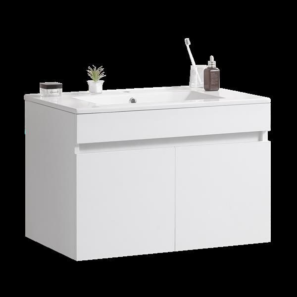 36' Wall Mounted Bathroom Vanity with White Ceramic Basin,Two Soft  Close Cabinet Doors, Solid Wood,Excluding faucets,White