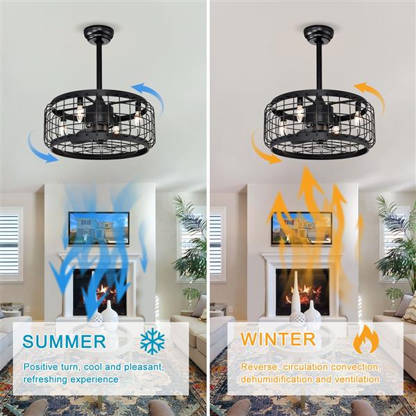 20.24" Caged Ceiling Fan with  Remote Control,Timer, 3 Speeds Indoor Ceiling Fan for Farmhouse, Bedroom Living Room(No include Bulbs)