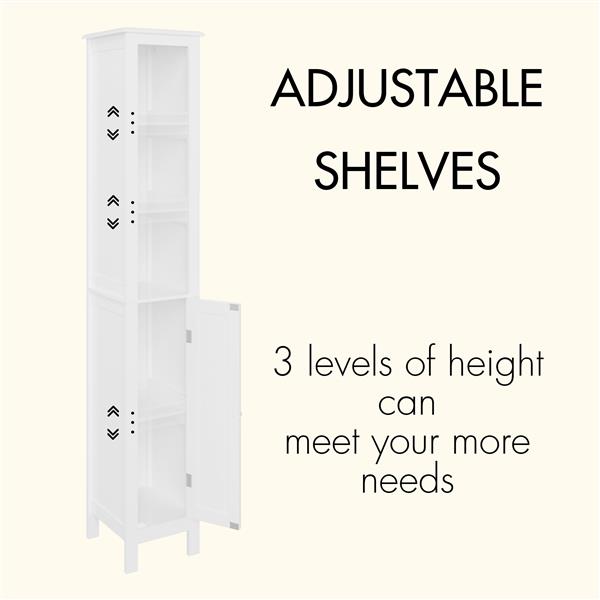 66.92" Tall Bathroom Storage Cabinet with Adjustable Shelves,1 Doors Freestanding Cabinet with Anti-Tip, Open compartments, for Home, Small Spaces, Bathroom,Kitchen, Living Room, White