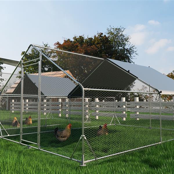 Large Metal Chicken Coop Walk-in Poultry Cage Hen Run House Rabbits Habitat Cage Spire Shaped Coop with Waterproof and Anti-Ultraviolet Cover (13.1' L x 9.8' W x 6.4' H)