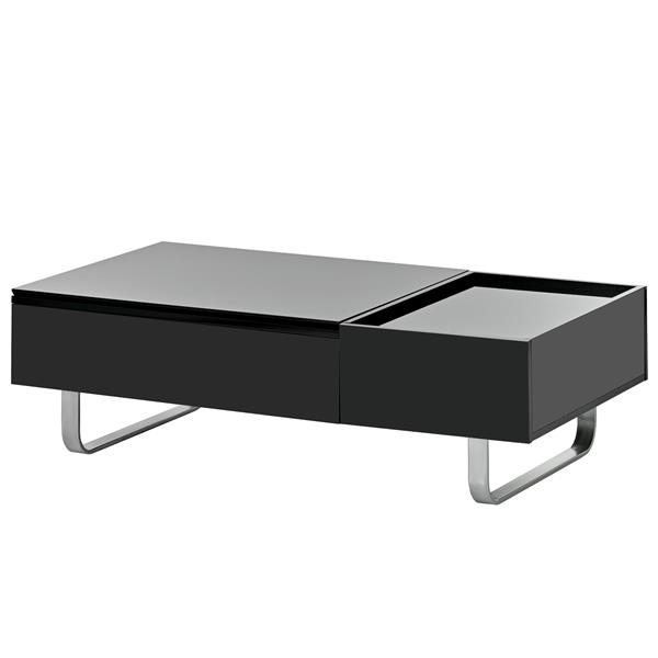 [VIDEO provided] Multi-functional Coffee Table with Lifted Tabletop, Contemporary Cocktail Table with Metal Frame Legs, High-gloss Surface Dining Table for Living Room, Black