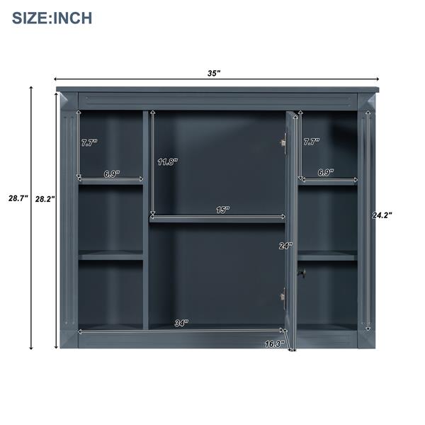 35'' x 28'' Wall Mounted Bathroom Storage Cabinet, Medicine Cabinet, Modern Bathroom Wall Cabinet with Mirror, Mirror Cabinet with 6 Open Shelves (Not Include Bathroom Vanity )