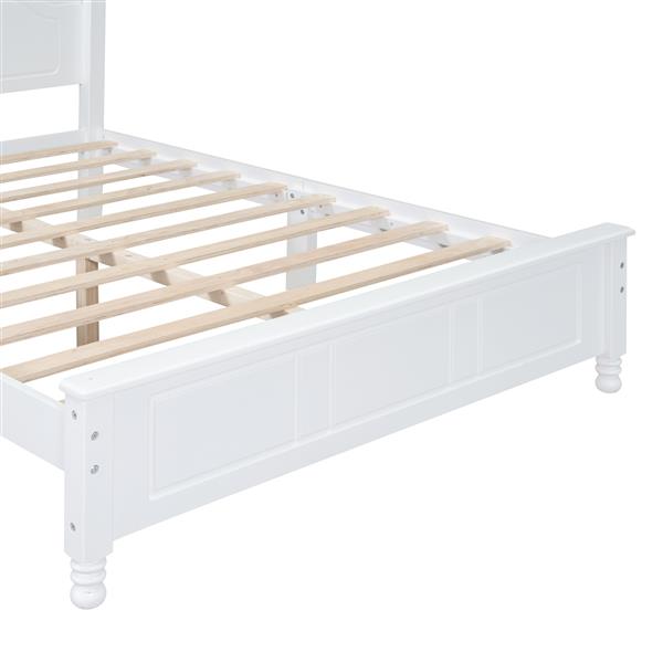 Full Size Wood Platform Bed Frame,Retro Style Platform Bed with Wooden Slat Support,White