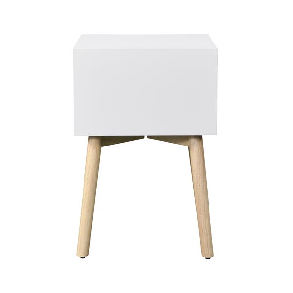 Side Table,Bedside Table with 2 Drawers and Rubber Wood Legs, Mid-Century Modern Storage Cabinet for Bedroom Living Room, White