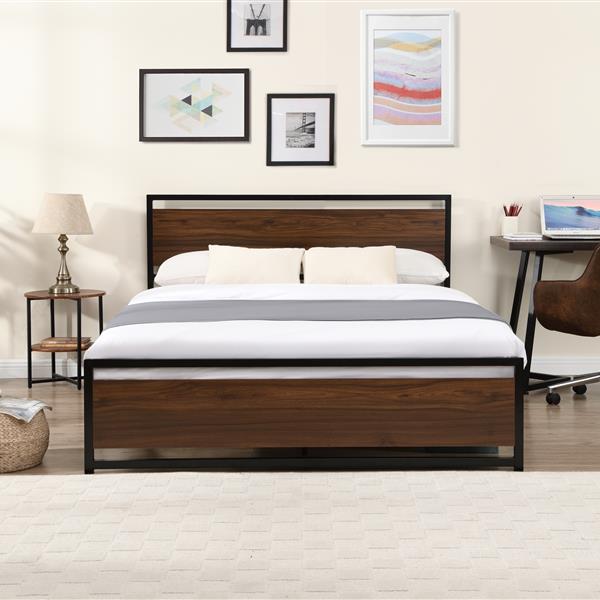 Industrial Platform Full Bed Frame/Mattress Foundation with Rustic Headboard and Footboard, Strong Steel Slat Support, No Box Spring Needed, Noise Free, Easy Assembly