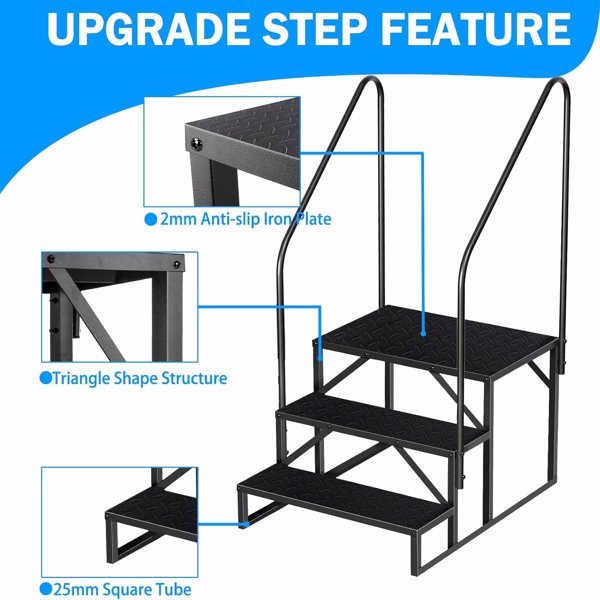 RV Step 3 Step Ladder, Upgrade RV Step with Handrails, Heavy Duty RV Stairs with Anti-Slip Pedal Hot Tub Steps, Removable Camper Step for Spa/Porch/Pet/Mobile Home