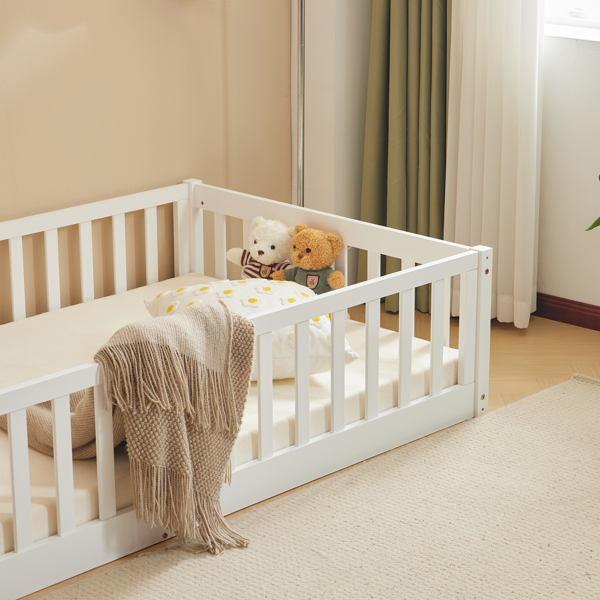 Fence Bed With Door With Boards White Painted Pine Twin Children's Bed