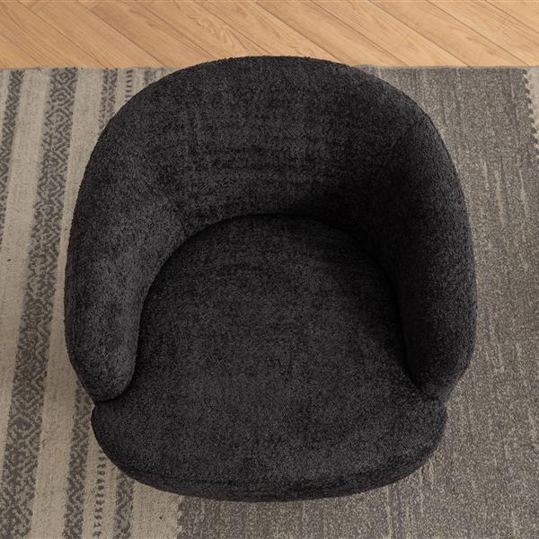 048-Chenille Fabric Swivel Chair With Gold Metal Round Base,Black