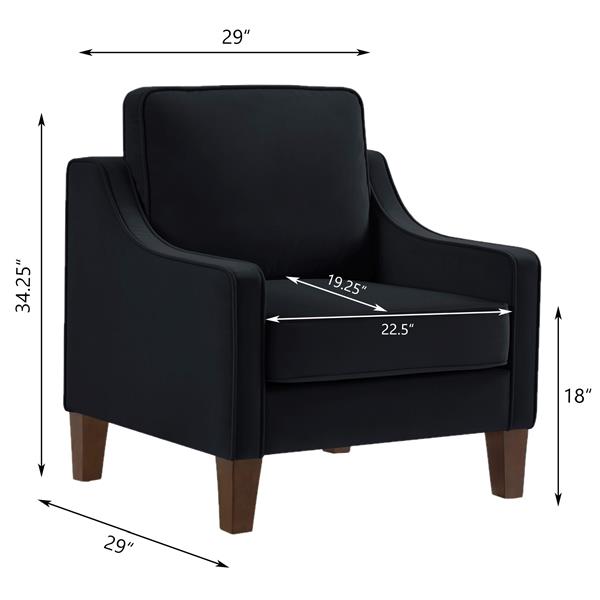 Modern Armchair, Living Room Single Seat Sofa Chair with Wooden Legs, Upholstered Velvet Chair for Living Room, Bedroom,Black