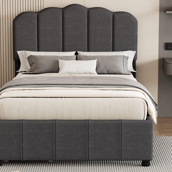 Twin Size Upholstered Bed with 2 Storage Drawers,Wood Slat Support, Gray