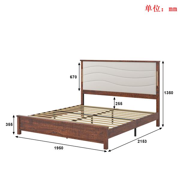 King Size Bed Frame with 2 Storage Drawers and LED Lights Headboard, Upholstered king Bed Frame with Charging Station, No Box Spring Needed, Easy Assembly