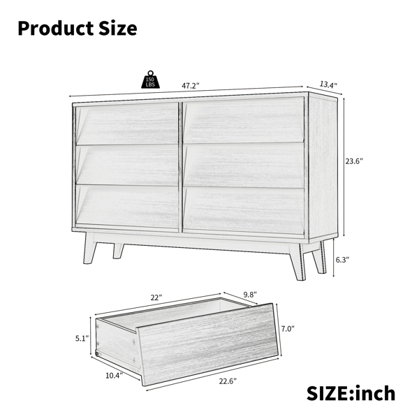 6 Drawer Double Dresser Features Vintage-style and Bevel Design