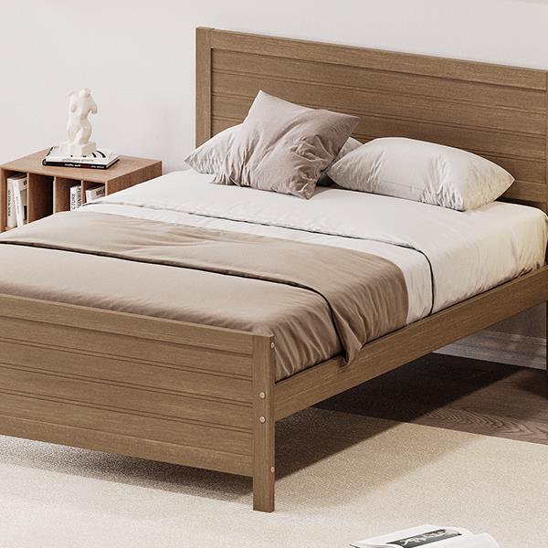 Wood Platform Bed Frame with Headboard, Mattress Foundation with Wood Slat Support, No Box Spring Needed, Full Size, Walnut