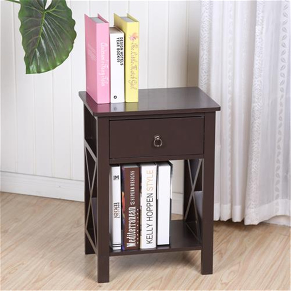 FCH Nightstand Modern End Table, Side Table with 1 Drawer and Storage Shelf, Brown