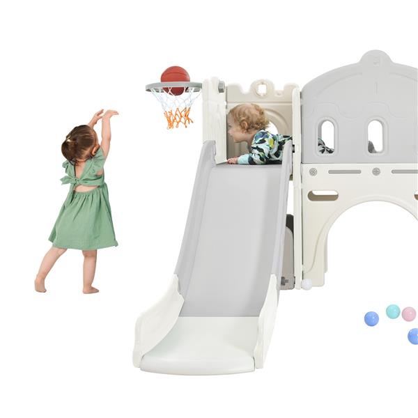 Kids Slide Playset Structure,  Castle Climber with Slide and Basketball Hoop, Toy Storage Organizer for Toddlers, Kids Climbers Playhouse for Indoor Outdoor Playground Activity