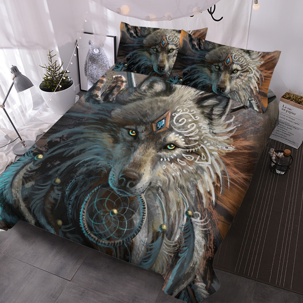 Ultra Soft Wolf Warrior Duvet Cover Set for Comforter with Pillowcase Kids Teens