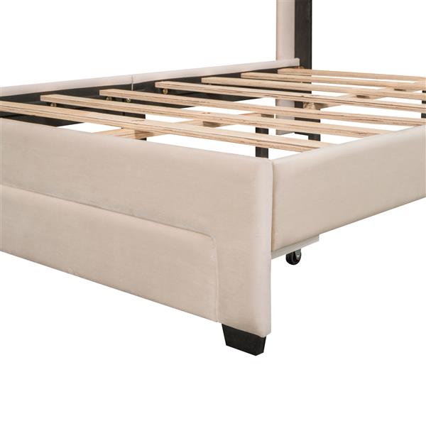 Full Size Storage Bed Velvet Upholstered Platform Bed with a Big Drawer - Beige