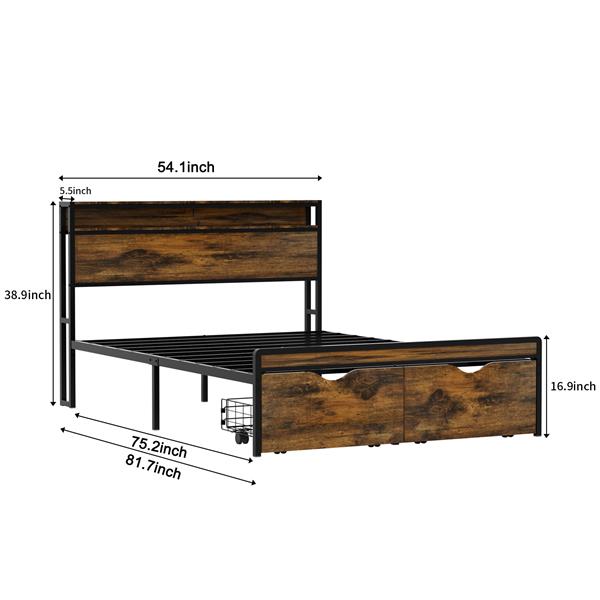 Full Size Metal Bed Frame with Headboard and Footboard, Black Heavy Duty Mattress Foundation with Steel Slat Support, Noise Free,81.73"L x 54.13"W x 38.96"H