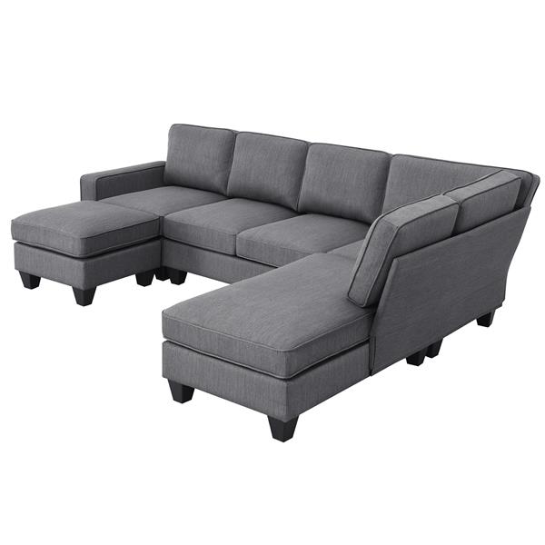 [VIDEO provided] [New] 104.3*78.7" Modern L-shaped Sectional Sofa,7-seat Linen Fabric Couch Set with Chaise Lounge and Convertible Ottoman for Living Room,Apartment,Office,3 Colors