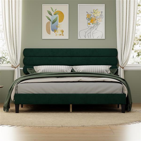 King Bed Frame with Headboard,Sturdy Platform Bed with Wooden Slats Support,No Box Spring,Mattress Foundation,Easy Assembly  Green