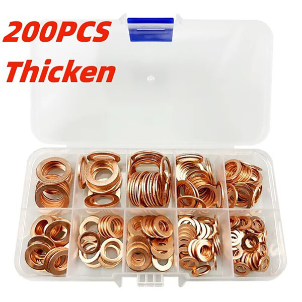 200Pcs Copper Washers Diesel Injector Washers Seal Assortment Set New UK