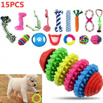 15X Tough Dog Toys Bundle Chew Rope Knot Ball Squeakers Pet Puppy Teething UK