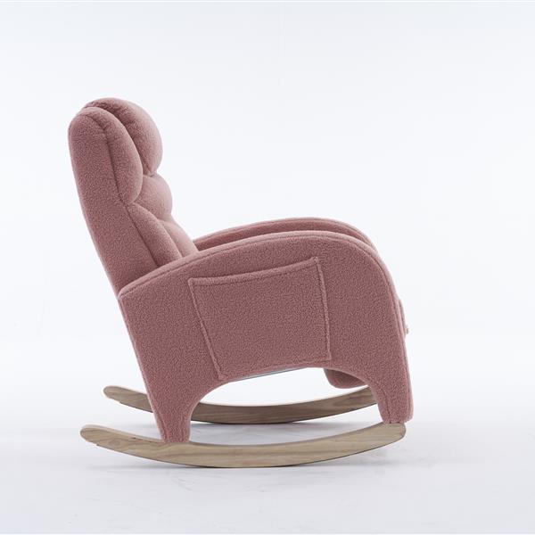 052-Teddy Fabric Nursery Rocking Chair With Adjustable Footrest,Pink