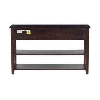 Retro Design Console Table with Two Open Shelves, Pine Solid Wood Frame and Legs for Living Room (Espresso)