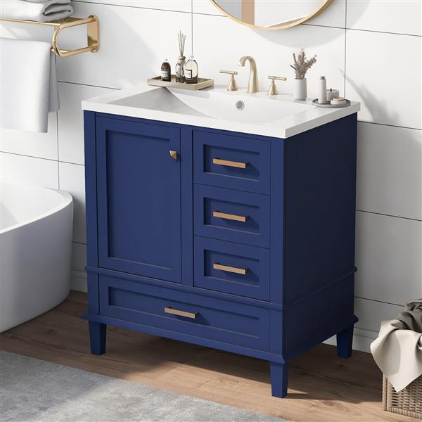 30" Bathroom Vanity , Modern Bathroom Cabinet with Sink Combo Set, Bathroom Storage Cabinet with a Soft Closing Door and 3 Drawers, Solid Wood Frame(Blue)