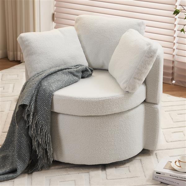 Fabric Swivel And Storage Chair With Back Cushion For Living Room,Ivory