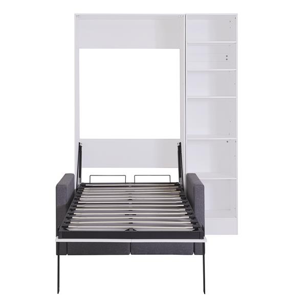 Twin Size Murphy Bed Wall Bed with Sofa,with Shelves,White