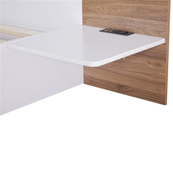 Queen Size Platform Bed with Headboard, Shelves, USB Ports and Sockets, White