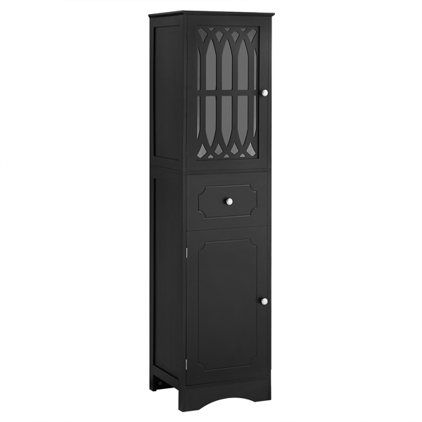 Tall Bathroom Cabinet, Freestanding Storage Cabinet with Drawer and Doors, MDF Board, Acrylic Door, Adjustable Shelf, Black 