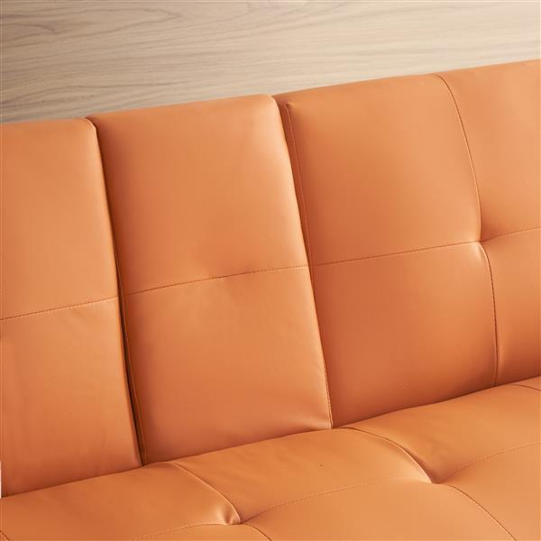 67" Orange Leather Multifunctional Double Folding Sofa Bed for Office with Coffee Table