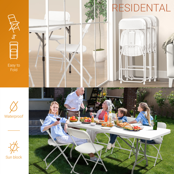 4pcs Injection Molding Classic Garden Plastic Folding Chair White