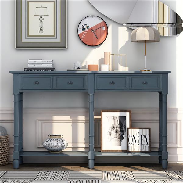 Console Table Sofa Table Easy Assembly with Two Storage Drawers and Bottom Shelf for Living Room, Entryway (Antique Navy)