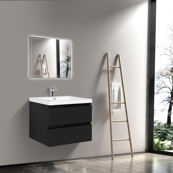 30" Floating Bathroom Vanity with Sink, Modern Wall-Mounted Bathroom Storage Vanity Cabinet with Resin Top Basin and Soft Close Drawers, Glossy Black 24V11-30GB