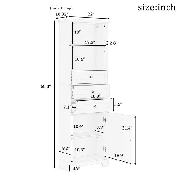 Grey Tall Storage Cabinet with 3 Drawers and Adjustable Shelves for Bathroom, Kitchen and Living Room, MDF Board with Painted Finish