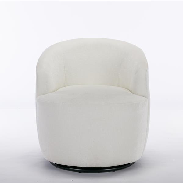 Chenille Fabric Swivel Armchair Barrel Chair With Black Powder Coating Metal Ring,Ivory