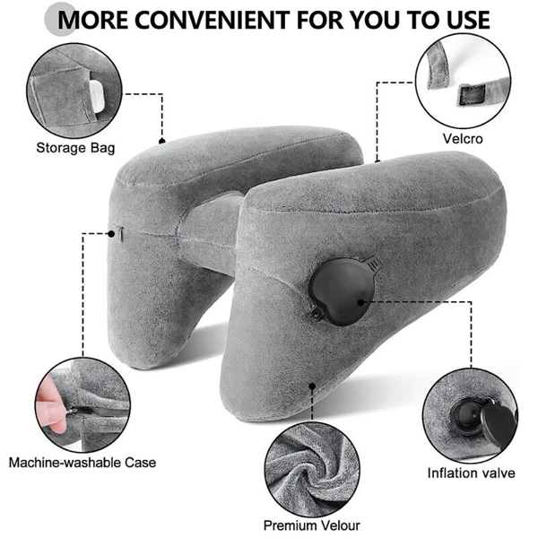 Inflatable Neck Pillow Travel Head Cushion H-Shaped Neck Rest + Hat + Eye Mask A