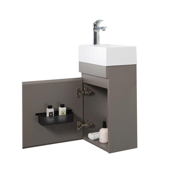 16" Small Bathroom Vanity with Sink, Wall Mounted Bathroom Vanity for Modern Bathroom, One-Piece White Sink Basin Minimalist Large Storage Bathroom Vanities